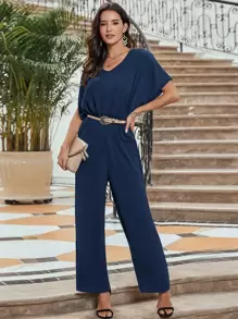 Women Jumpsuits Plain Casual - Navy Blue - View 1