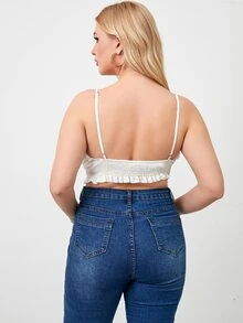 Áo hai dây Plus Size viền lá sen Dải chun màu trơn Gợi cảm - trắng - Xem 2