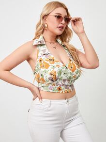 SHEIN Unity 大碼印花露背掛脖上衣 - 彩色 - 查看 2