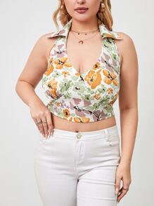 SHEIN Unity 大碼印花露背掛脖上衣 - 彩色 - 查看 4