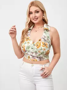 SHEIN Unity 大碼印花露背掛脖上衣 - 彩色 - 查看 1