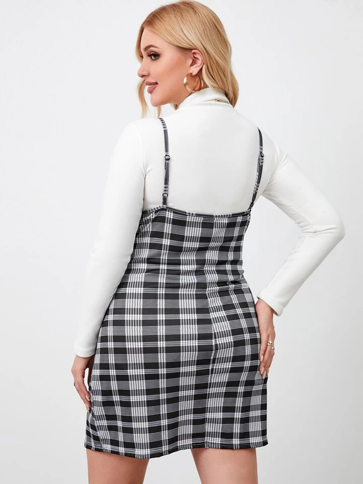 Our Plus Plaid Print Cami Dress Without Top is such a vibe - ROMWE
