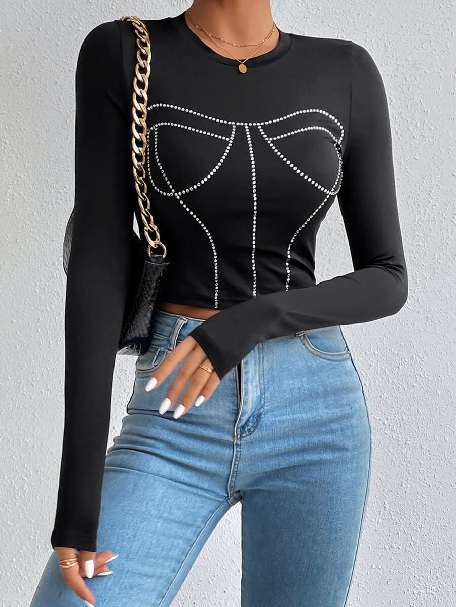 Áo thun nữ Pha lê kim cương Đồ họa Giải trí - màu đen - Xem 1