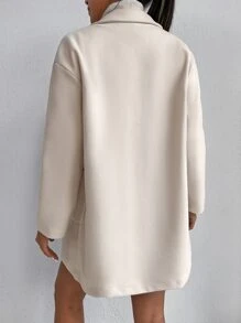 SHEIN PETITE Drop Shoulder Double Breasted Pocket Patched Overcoat - Beige - View 2