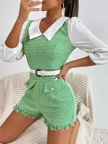 SHEIN PETITE Áo liền quần nữ Nút giả răng cưa Giải trí - Nhiều màu - Xem 3