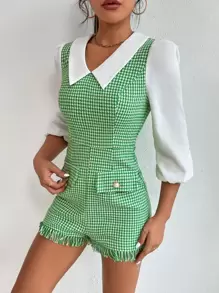 SHEIN PETITE Áo liền quần nữ Nút giả răng cưa Giải trí - Nhiều màu - Xem 4