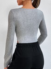 Notched Neck High Cut Bodysuit - Grey - View 2