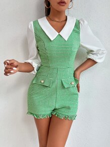 SHEIN PETITE Áo liền quần nữ Nút giả răng cưa Giải trí - Nhiều màu - Xem 6