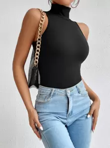 SHEIN Essnce Solid Slim Fit Bodysuit - Black - View 1