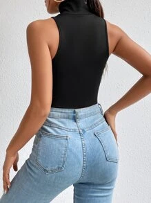 SHEIN Essnce Solid Slim Fit Bodysuit - Black - View 2