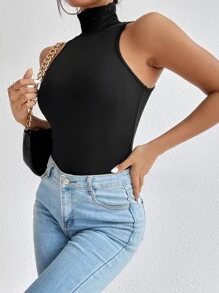 SHEIN Essnce Solid Slim Fit Bodysuit - Black - View 3