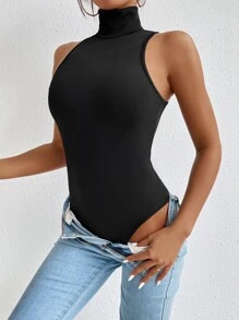 SHEIN Essnce Solid Slim Fit Bodysuit - Black - View 5