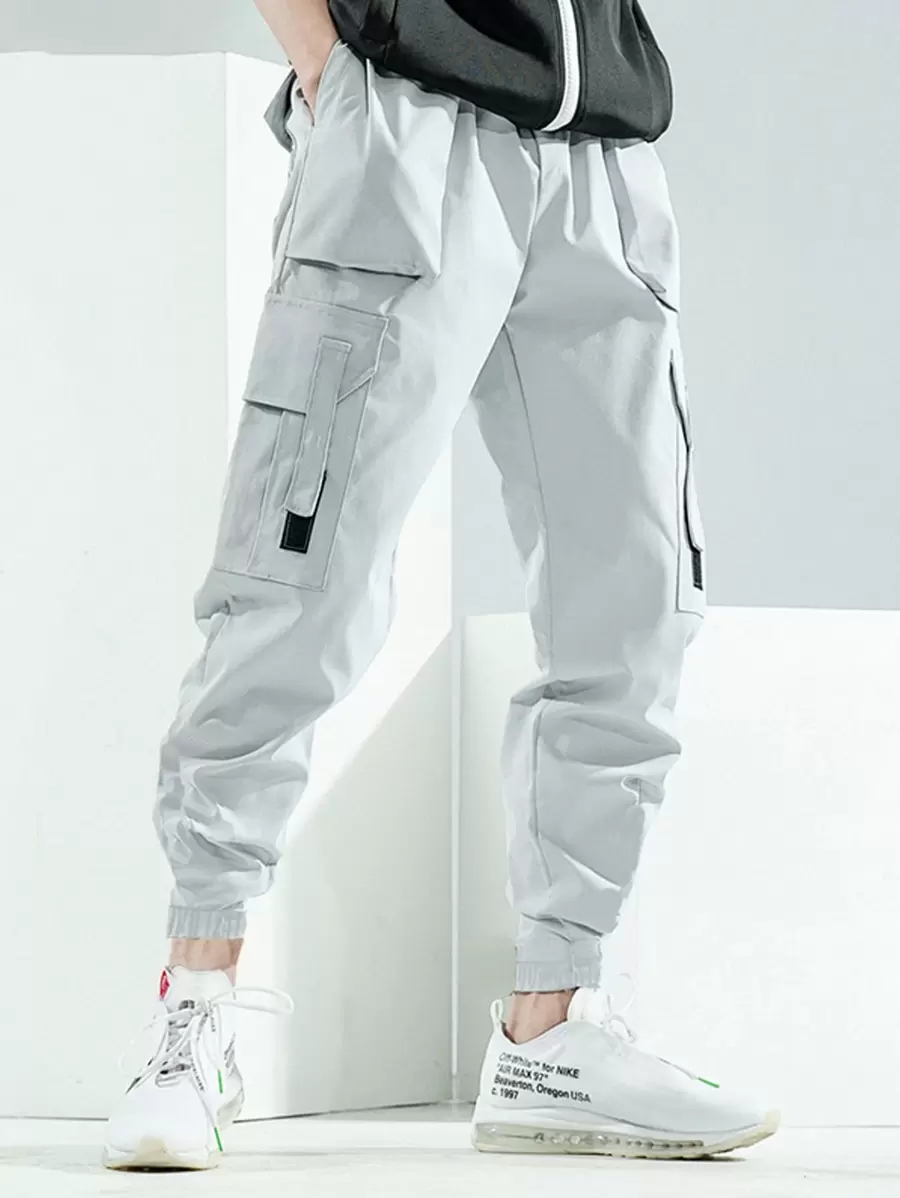 Manfinity Hypemode Men Flap Pocket Side Cargo Trousers - Light Grey - View 1