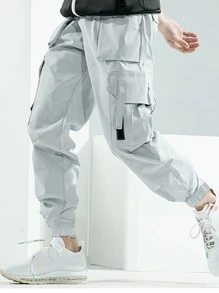 Manfinity Hypemode Men Flap Pocket Side Cargo Trousers - Light Grey - View 3