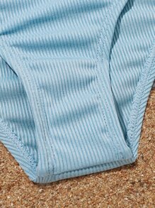 Tween Girl Color Block Ribbed Bikini Set Summer Beach - Multicolor - View 5