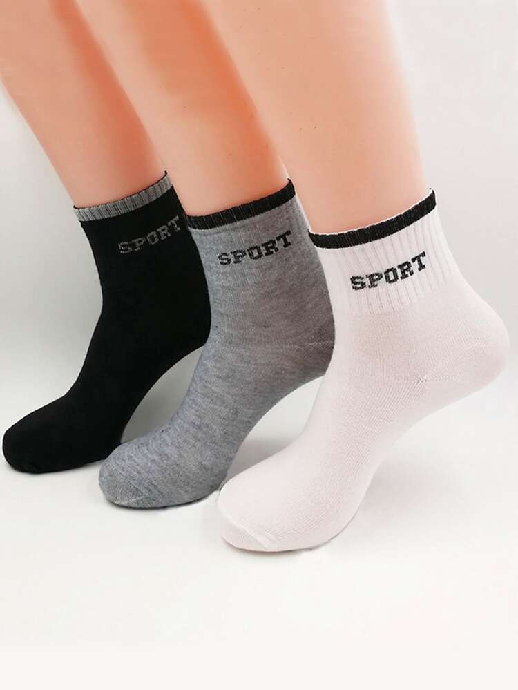 3pairs Men Letter Graphic Crew Socks - Multicolor - View 1