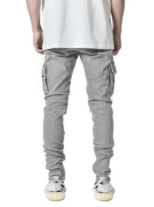 Manfinity EMRG Hombres Jeans con bolsillo con solapa con cremallera - Gris Claro - Ver 2