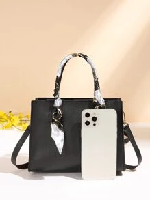 Túi đeo chéo Nữ màu trơn Có thể điều chỉnh được Đôi tay cầm Thanh lịch - màu đen - Xem 3