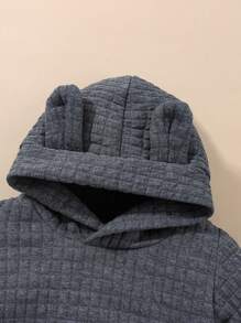 Baby Boy Striped Trim 3D Ears Design Hoodie & Sweatpants - Dark Grey - View 3