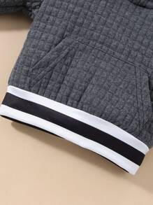 Baby Boy Striped Trim 3D Ears Design Hoodie & Sweatpants - Dark Grey - View 4