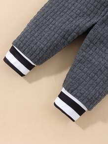 Baby Boy Striped Trim 3D Ears Design Hoodie & Sweatpants - Dark Grey - View 7