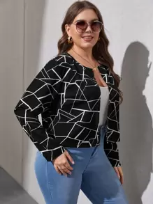 SHEIN Clasi áo khoác kích thước lớn Hình học Giải trí - màu đen - Xem 3