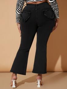 SHEIN SXY Plus High Waisted Flare Leg Jeans - Black - View 1