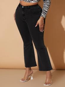 SHEIN SXY Plus High Waisted Flare Leg Jeans - Black - View 4