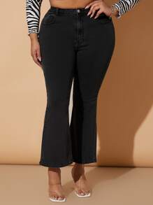 SHEIN SXY Plus High Waisted Flare Leg Jeans - Black - View 5