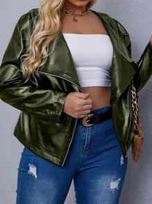 áo khoác kích thước lớn Dây kéo màu trơn Giải trí - xanh quân đội - Xem 1