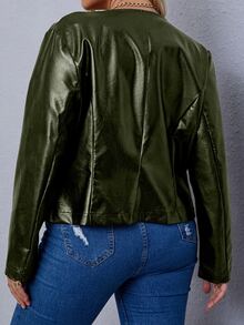 áo khoác kích thước lớn Dây kéo màu trơn Giải trí - xanh quân đội - Xem 2