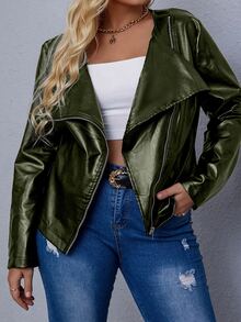 áo khoác kích thước lớn Dây kéo màu trơn Giải trí - xanh quân đội - Xem 3