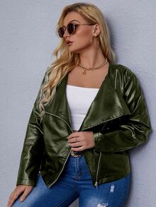 áo khoác kích thước lớn Dây kéo màu trơn Giải trí - xanh quân đội - Xem 4