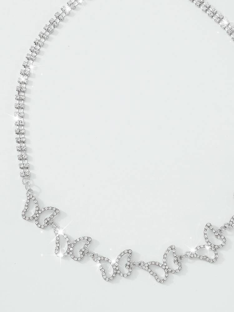 Collar de cadena con diamante de imitación con diseño de mariposa - Plateado - Añade 3