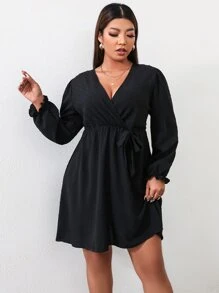 SHEIN Unity Đầm Plus Size Thắt nút Trọn gói màu trơn Thanh lịch - màu đen - Xem 3