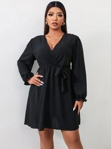 SHEIN Unity Đầm Plus Size Thắt nút Trọn gói màu trơn Thanh lịch - màu đen - Xem 4