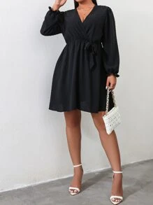 SHEIN Unity Đầm Plus Size Thắt nút Trọn gói màu trơn Thanh lịch - màu đen - Xem 5