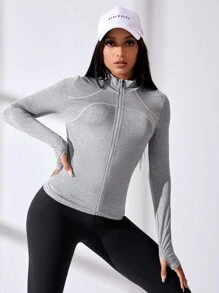 Easithlete 拇指孔接縫細節運動夾克 - 淺灰色 - 查看 3