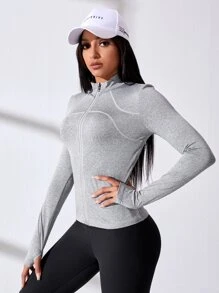 Easithlete 拇指孔接縫細節運動夾克 - 淺灰色 - 查看 4