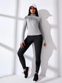 Easithlete 拇指孔接縫細節運動夾克 - 淺灰色 - 查看 5