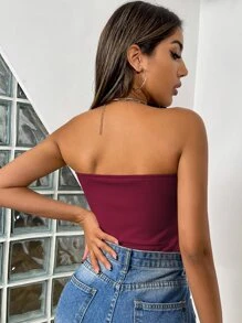 SHEIN SXY Solid V Bra Bodysuit - Burgundy - View 2