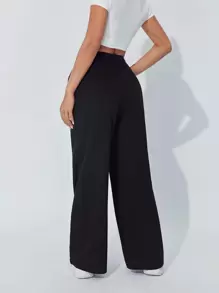 SHEIN PETITE Slant Pocket Wide Leg Trousers - Black - View 2