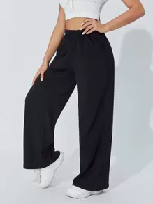 SHEIN PETITE Slant Pocket Wide Leg Trousers - Black - View 4