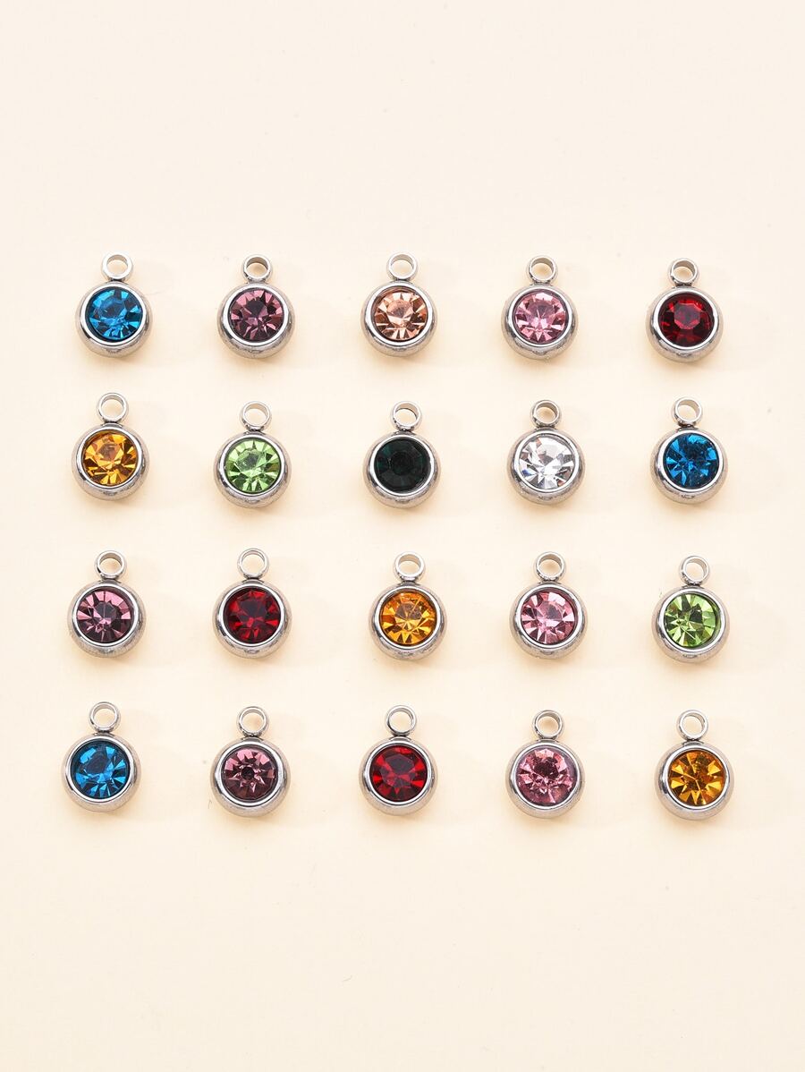 20 Chiếc Thép Không Gỉ 303 Đá Hạt Charm Sinh Nhật Vòng Cổ Quyến Rũ Dẹt Tròn Thép Không Gỉ Màu Phối Màu Kim Cương Giả Trang Trí mặt Dây Chuyền - Nhiều màu - Xem 1