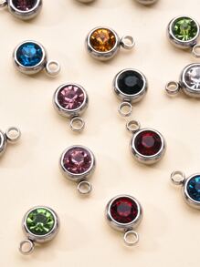 20 Chiếc Thép Không Gỉ 303 Đá Hạt Charm Sinh Nhật Vòng Cổ Quyến Rũ Dẹt Tròn Thép Không Gỉ Màu Phối Màu Kim Cương Giả Trang Trí mặt Dây Chuyền - Nhiều màu - Xem 4