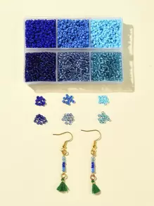 1盒4500入組6樣式玻璃種子珠子不透明顏色圓形洞珠子藍色2mm釘珠DIY首飾配件 - 藍色 - 查看 1