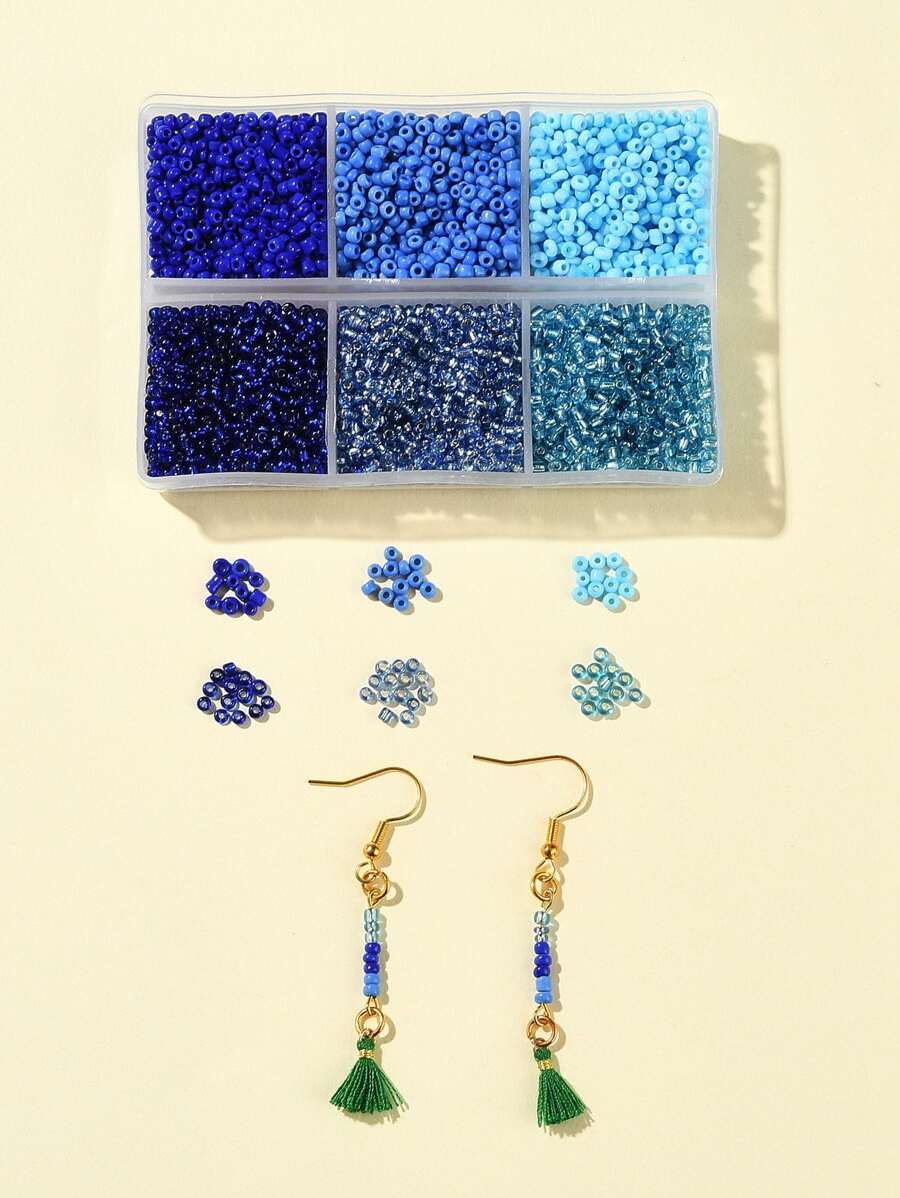 1盒4500入組6樣式玻璃種子珠子不透明顏色圓形洞珠子藍色2mm釘珠DIY首飾配件 - 藍色 - 查看 1