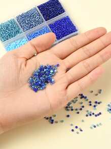 1盒4500入組6樣式玻璃種子珠子不透明顏色圓形洞珠子藍色2mm釘珠DIY首飾配件 - 藍色 - 查看 3