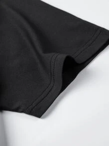 Manfinity Homme Men T-Shirts Fit Drop Shoulder Short Sleeve Plain Casual Simple Summer Polyester Tee - Black - View 3