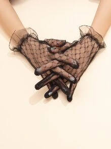 Găng tay ren cô dâu cho tiệc cưới và khiêu vũ, phụ kiện cưới - màu đen - Xem 2